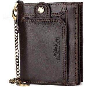 Mens Wallets with Chain Genuine Leather Coffee